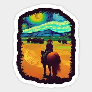 Lady riding a Horse on a Starry Night Sticker